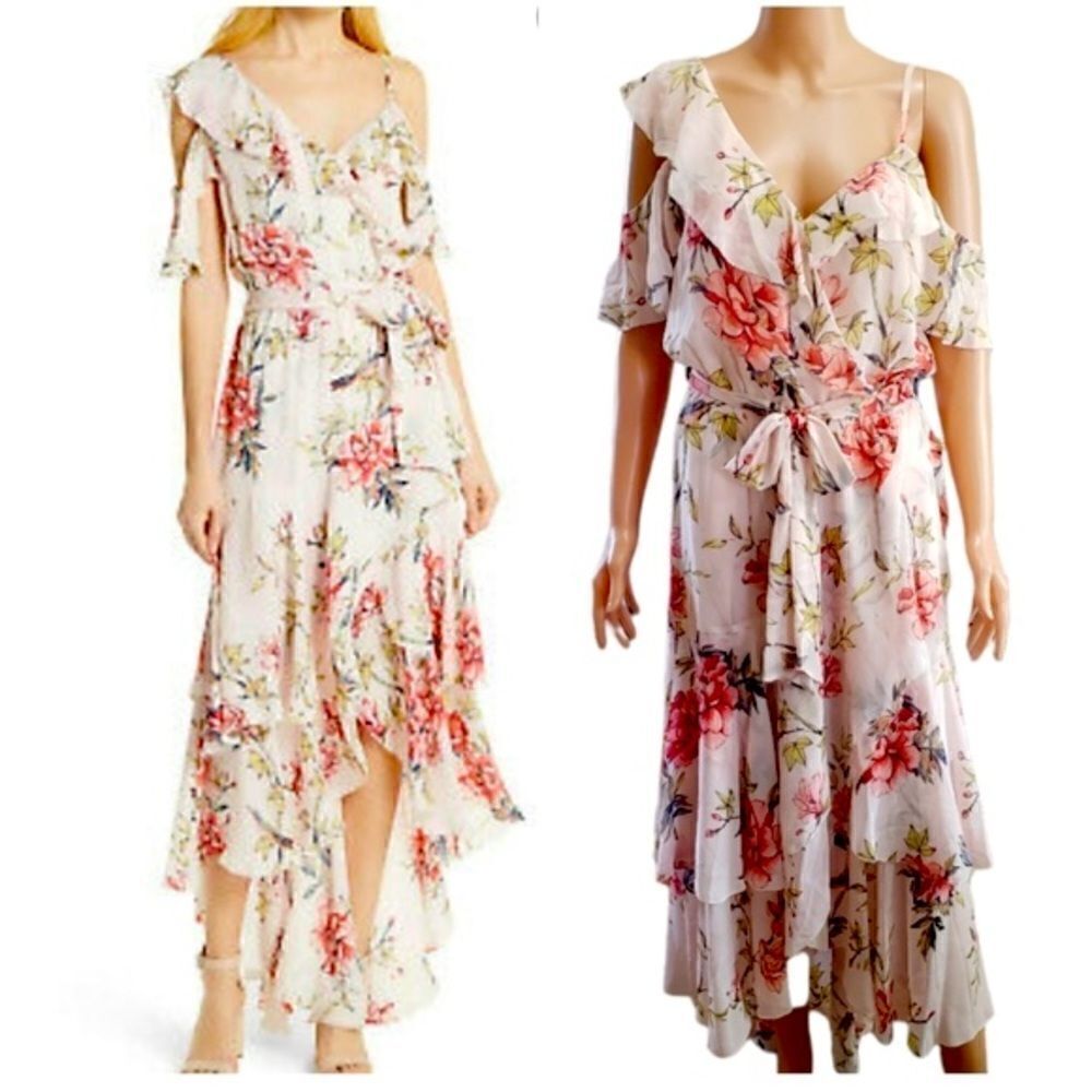 Joie Cristeta Silk Floral Cold Shoulder Maxi Dress SMALL